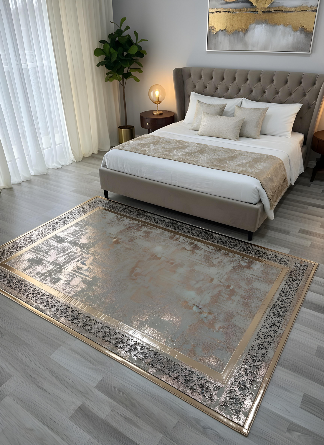 Royal Serisi Yakut - El İşçiliği ile Üretilmiş Varaklı Deri Dekoratif Halı