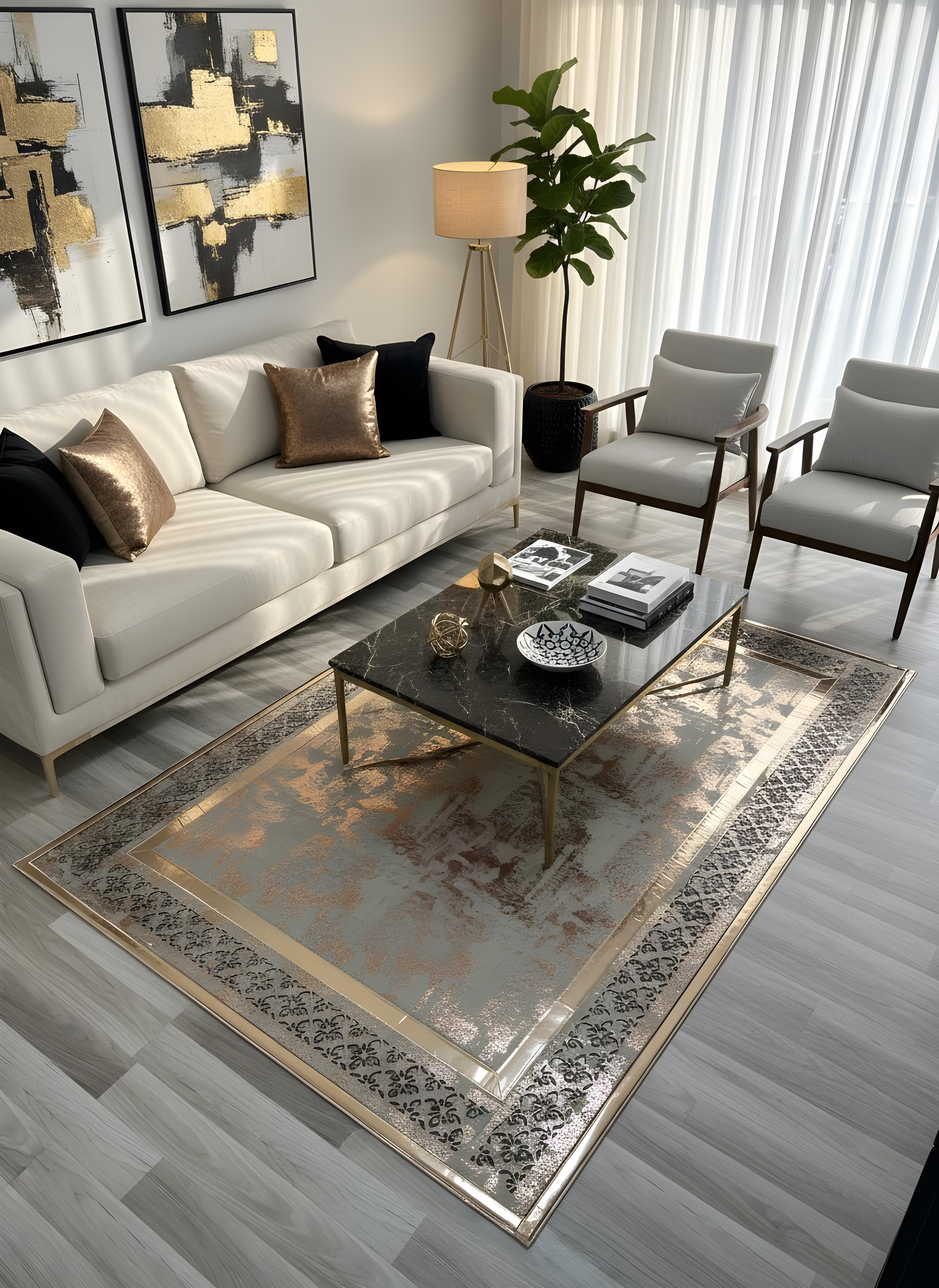 Royal Serisi Yakut - El İşçiliği ile Üretilmiş Varaklı Deri Dekoratif Halı