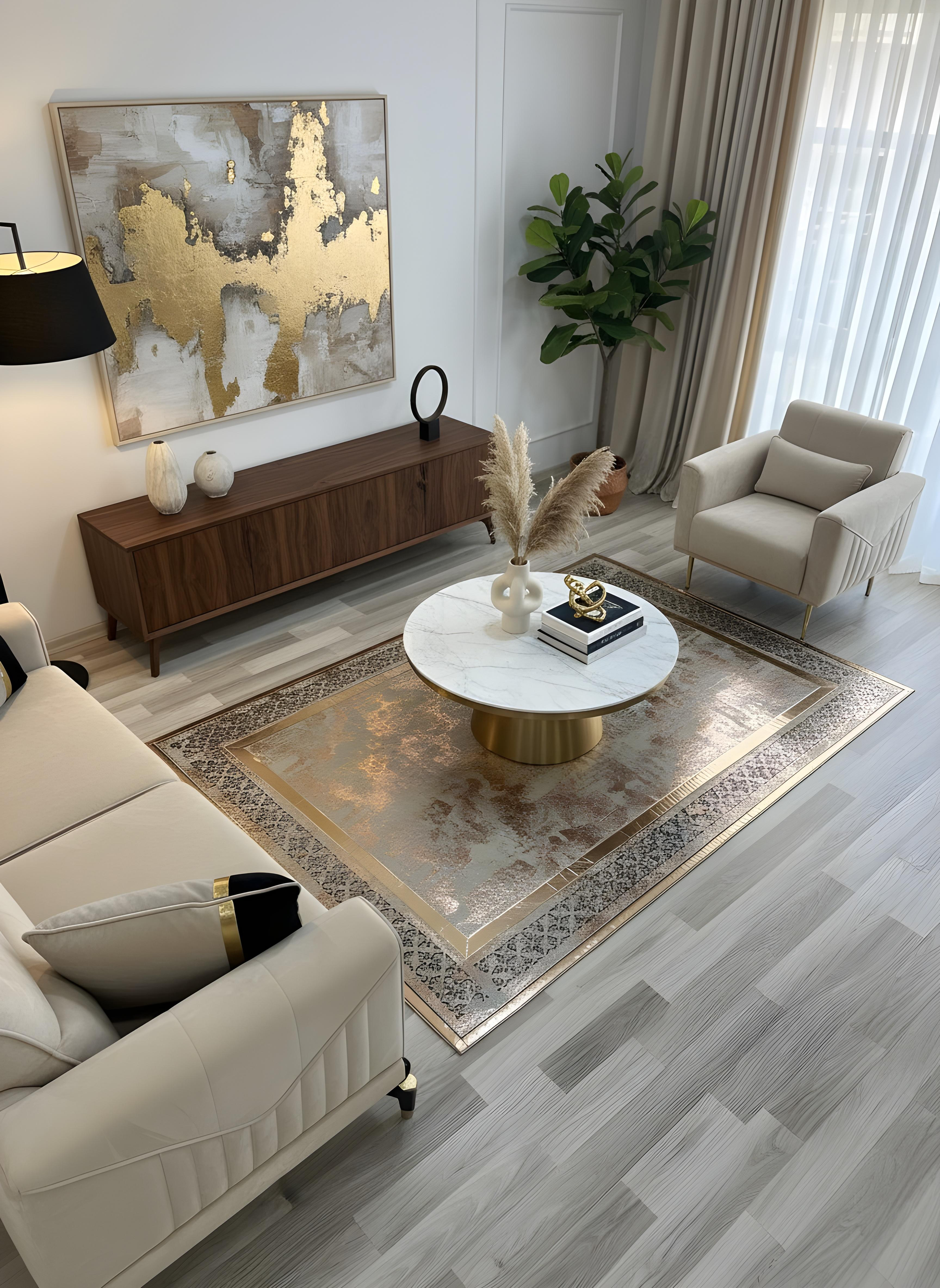 Royal Serisi Yakut - El İşçiliği ile Üretilmiş Varaklı Deri Dekoratif Halı