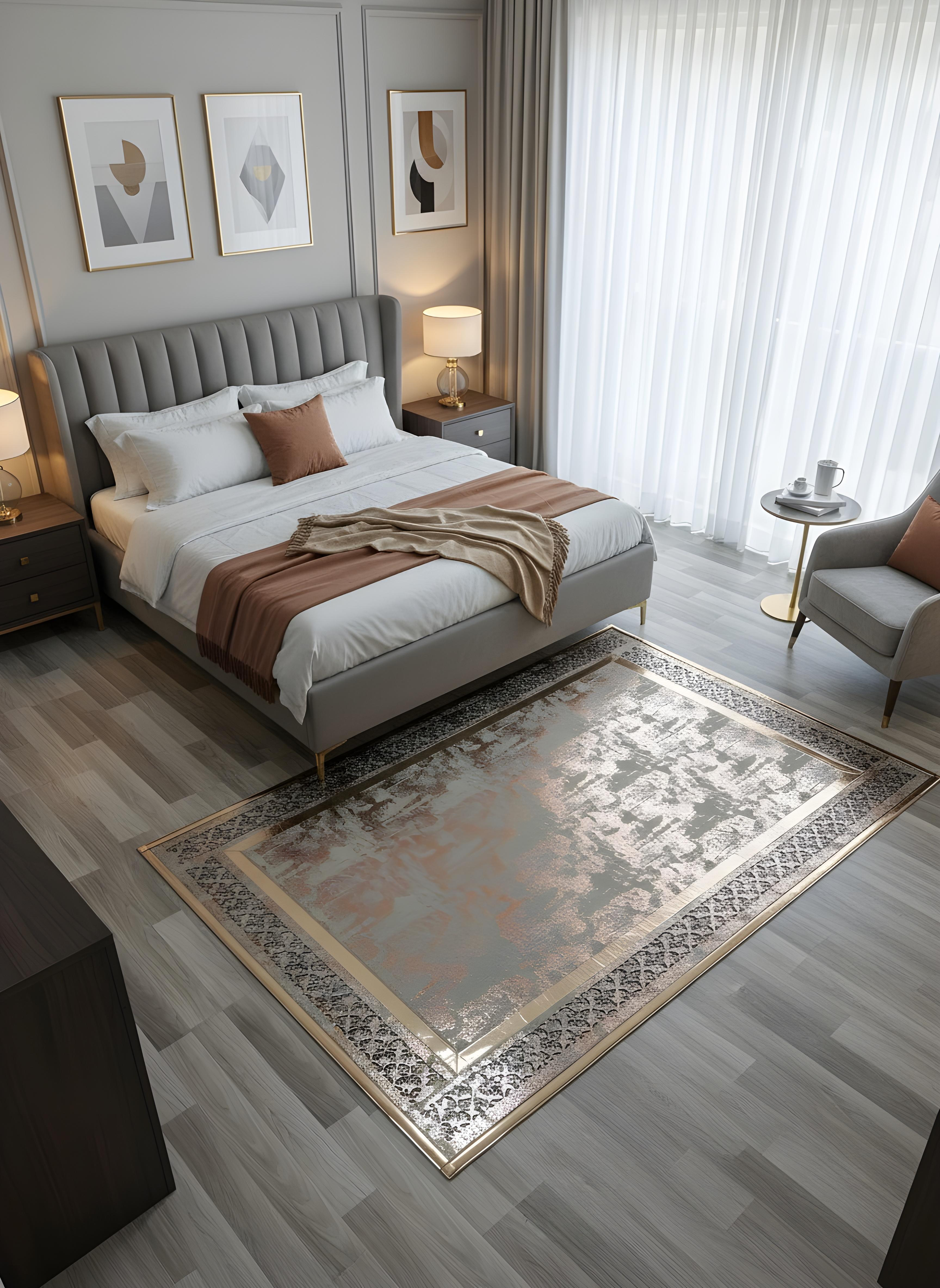 Royal Serisi Yakut - El İşçiliği ile Üretilmiş Varaklı Deri Dekoratif Halı