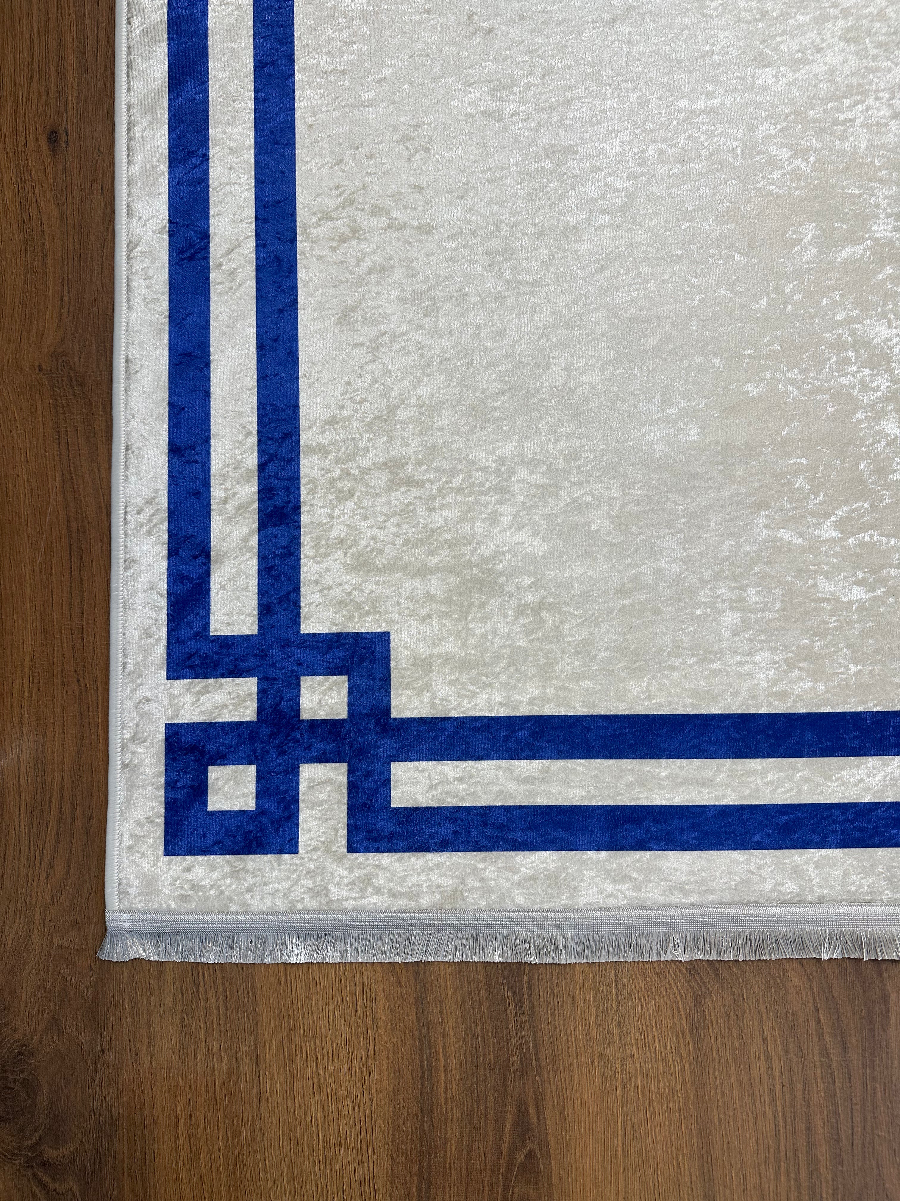 ZÜHRE KREM MAVİ - %100 Pamuk Dokuma Taban Makinede Yıkanabilir Kaymaz Halı