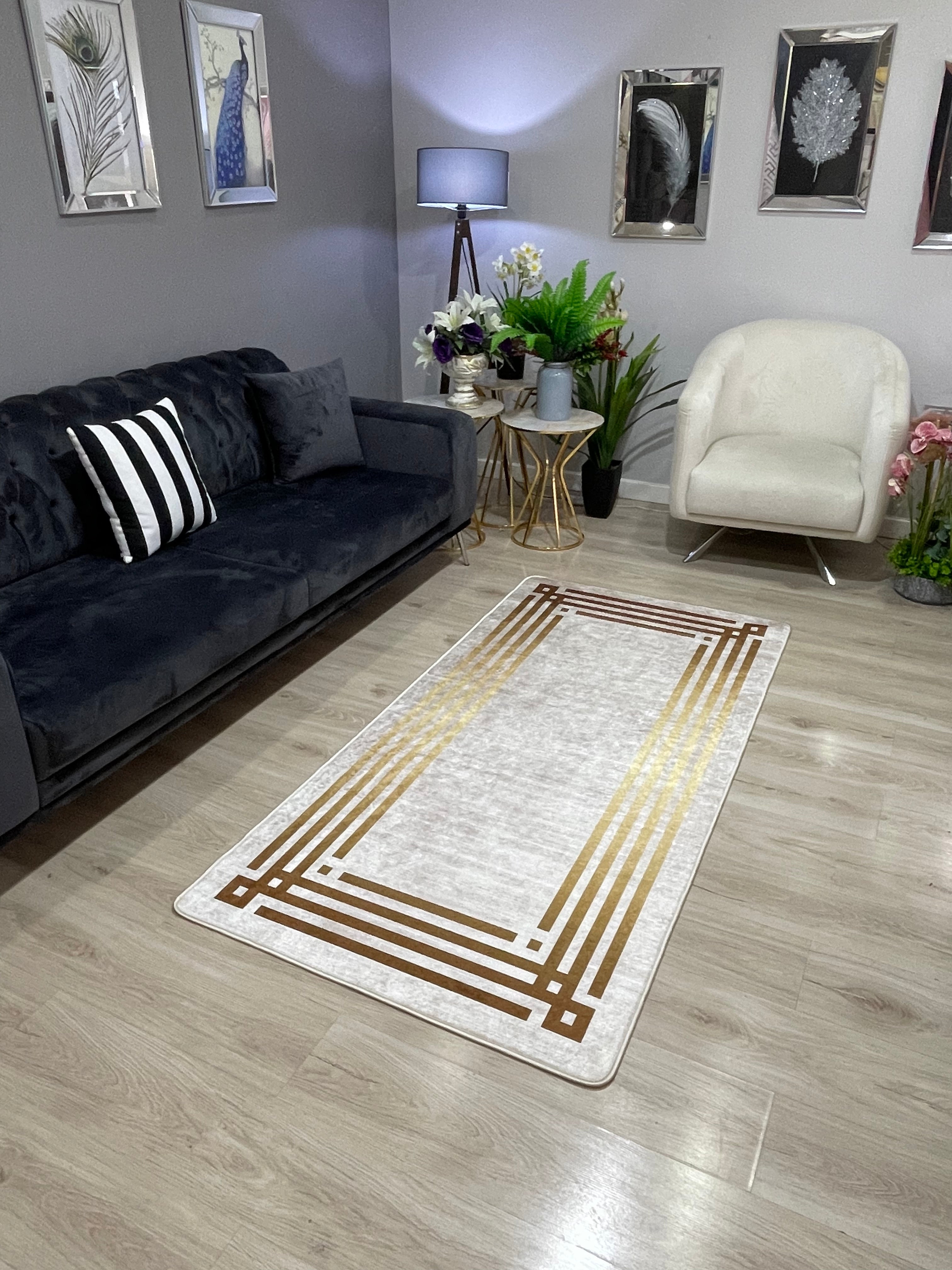 ZÜHRE LİNE GOLD - %100 Pamuk Dokuma Taban Makinede Yıkanabilir Kaymaz Halı