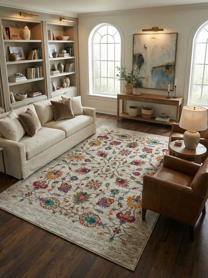 Arte VN002 Vintage Klasik Çiçek Figürlü Dekoratif Şönil Halı