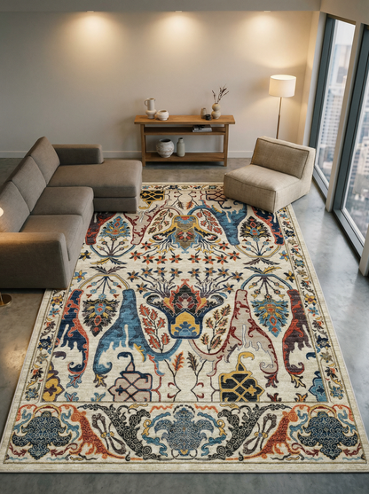 Arte VN004-1 Vintage Klasik Çiçek Figürlü Dekoratif Şönil Halı