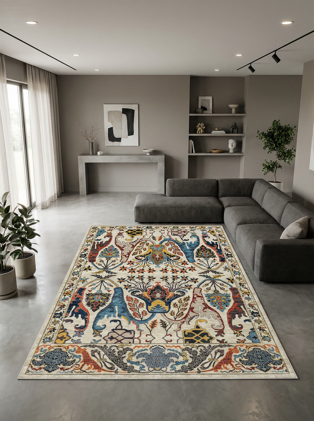 Arte VN004-1 Vintage Klasik Çiçek Figürlü Dekoratif Şönil Halı