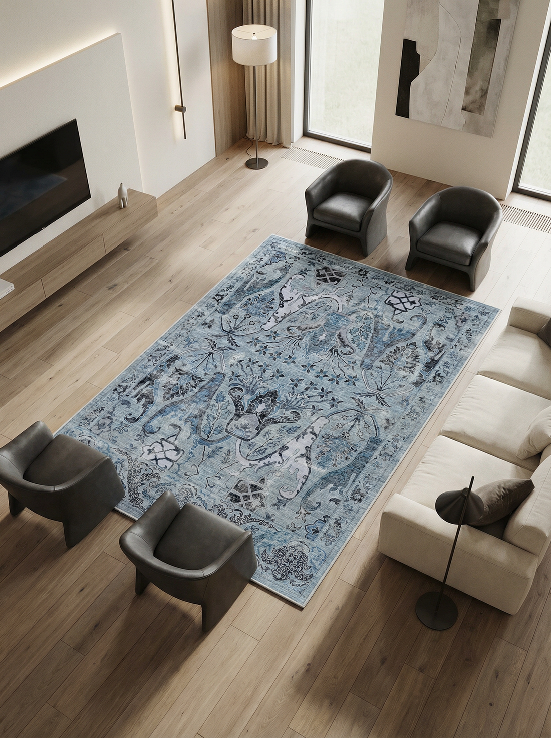 Arte VN004-2 Vintage Klasik Çiçek Figürlü Dekoratif Şönil Halı