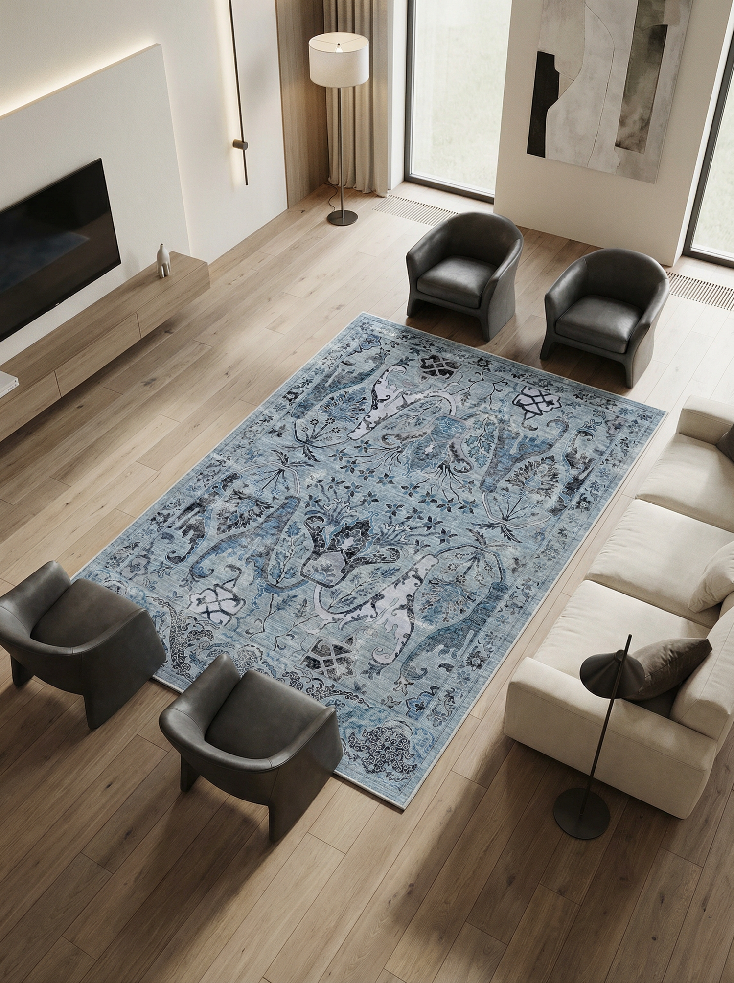 Arte VN004-2 Vintage Klasik Çiçek Figürlü Dekoratif Şönil Halı