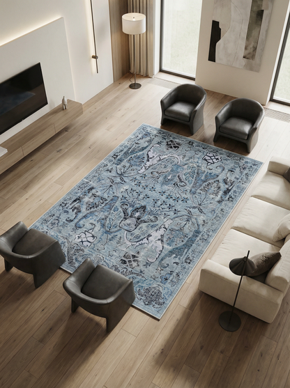 Arte VN004-2 Vintage Klasik Çiçek Figürlü Dekoratif Şönil Halı