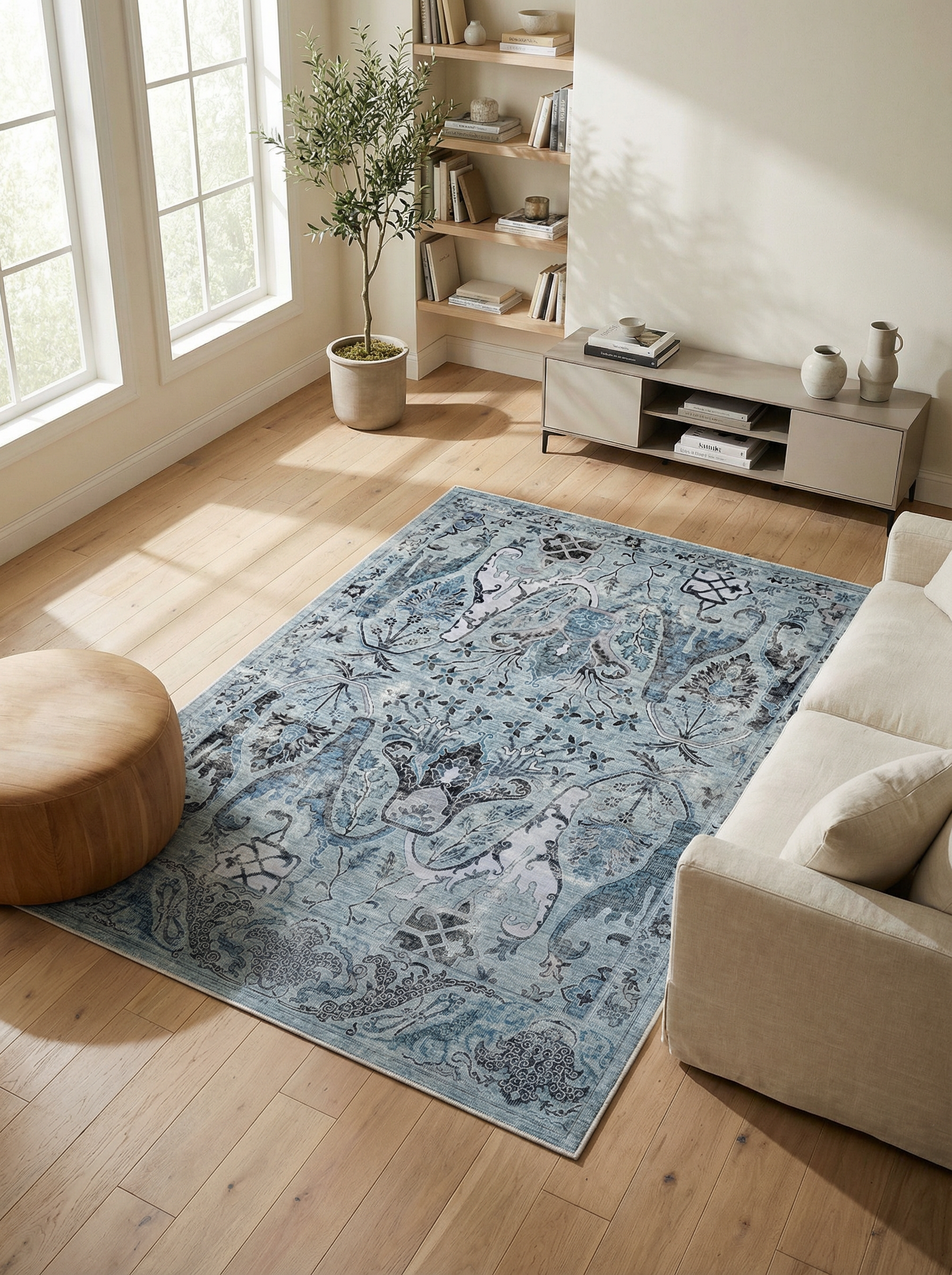 Arte VN004-2 Vintage Klasik Çiçek Figürlü Dekoratif Şönil Halı