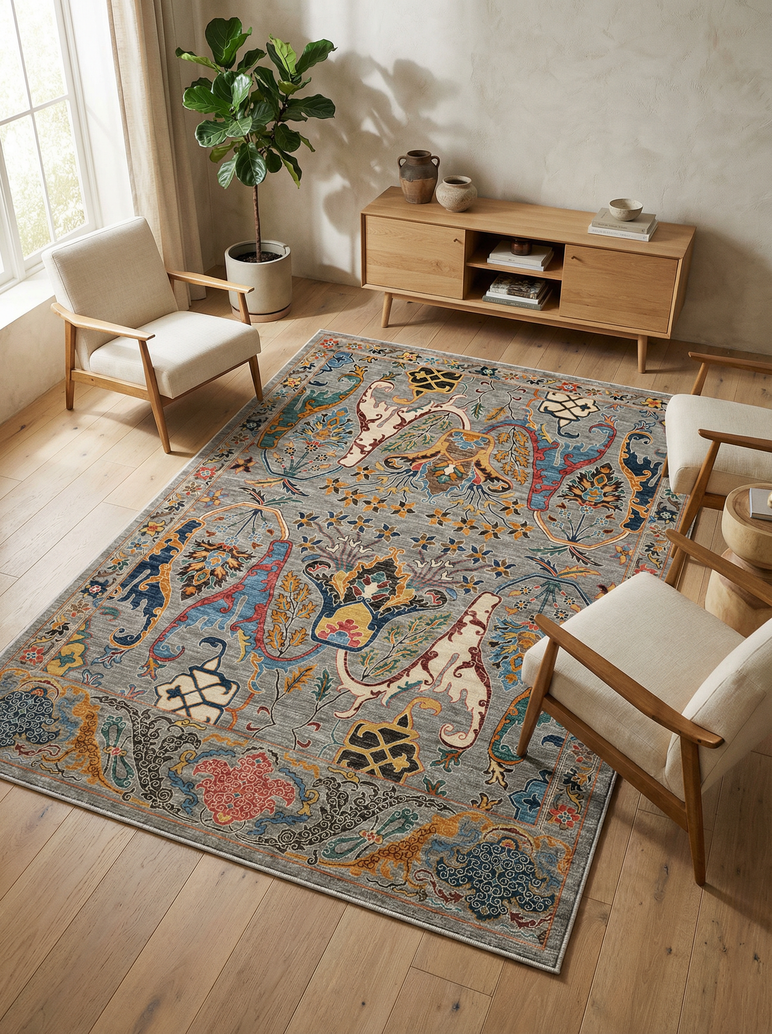 Arte VN004-3 Vintage Klasik Çiçek Figürlü Dekoratif Şönil Halı