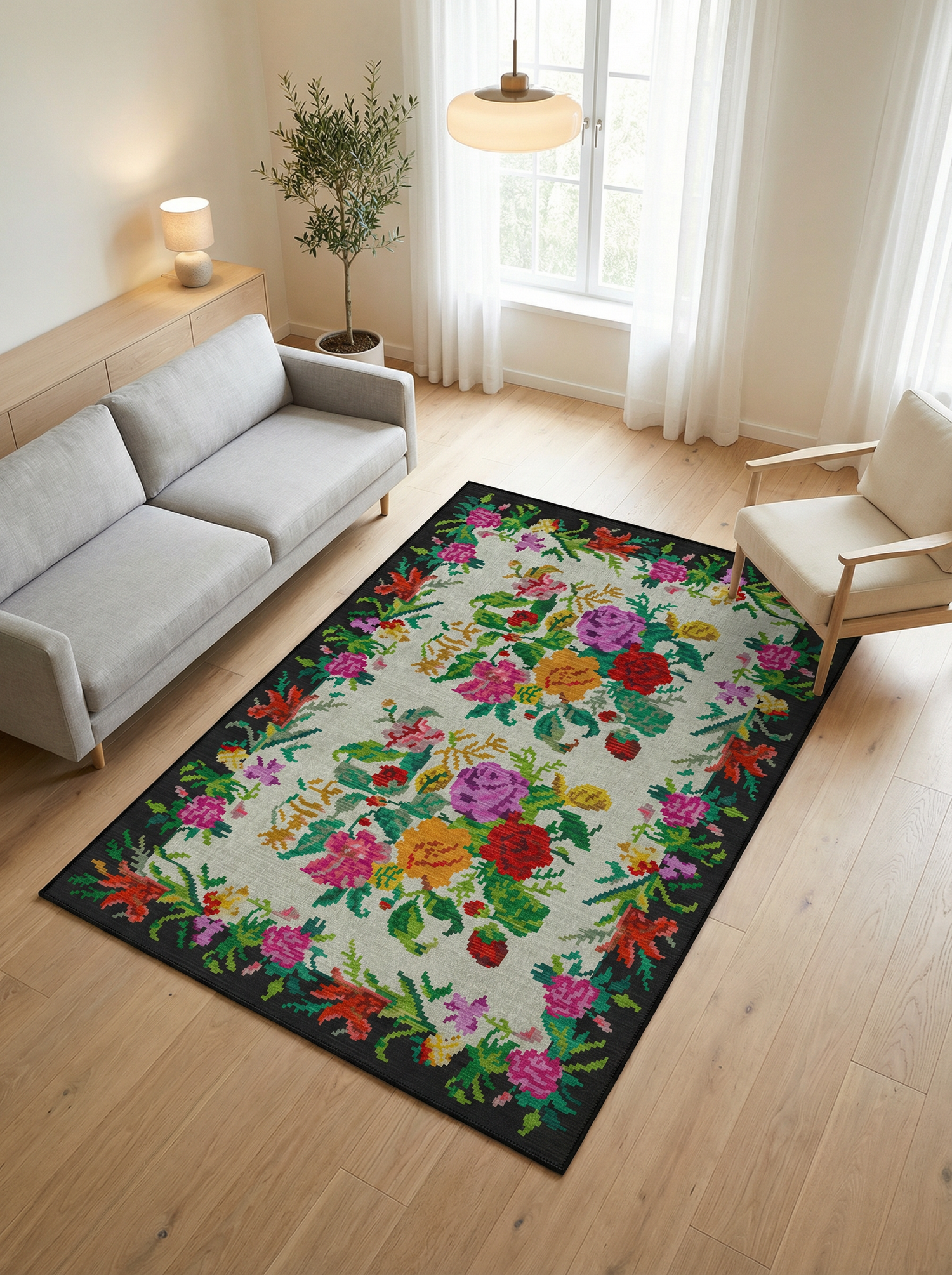 Arte VN006 Vintage Klasik Çiçek Figürlü Dekoratif Şönil Halı