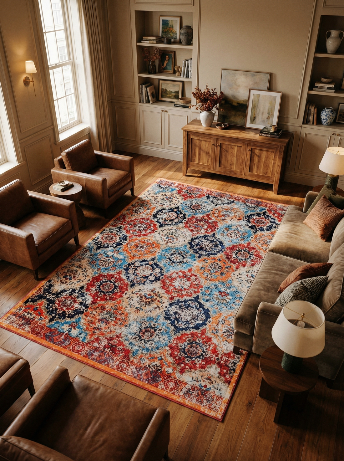 Arte VN013 Vintage Çiçek Figürlü Renkli Dekoratif Şönil Halı