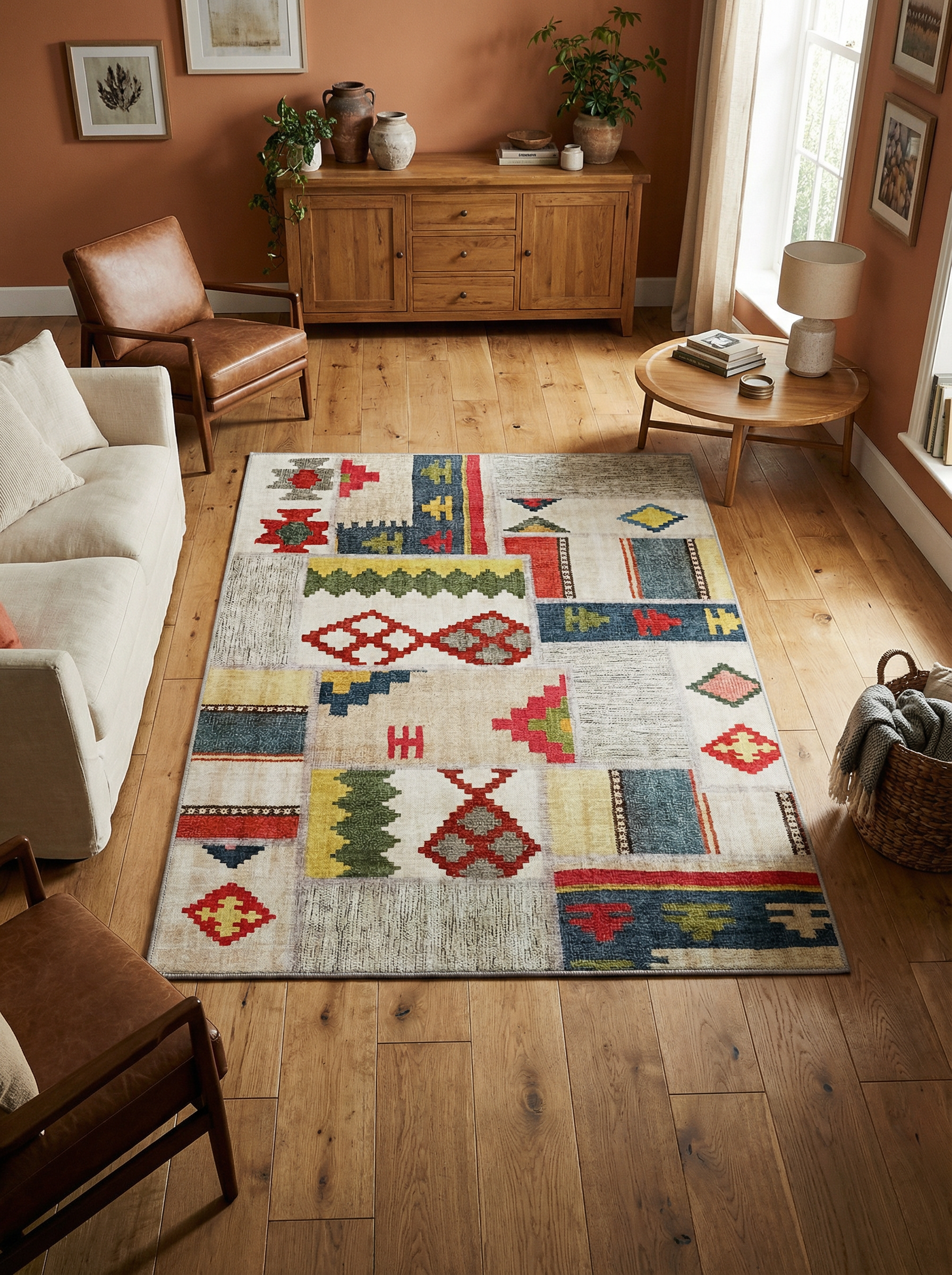 Arte VN014 İskandinav Desenli Renkli Patch Dekoratif Şönil Halı