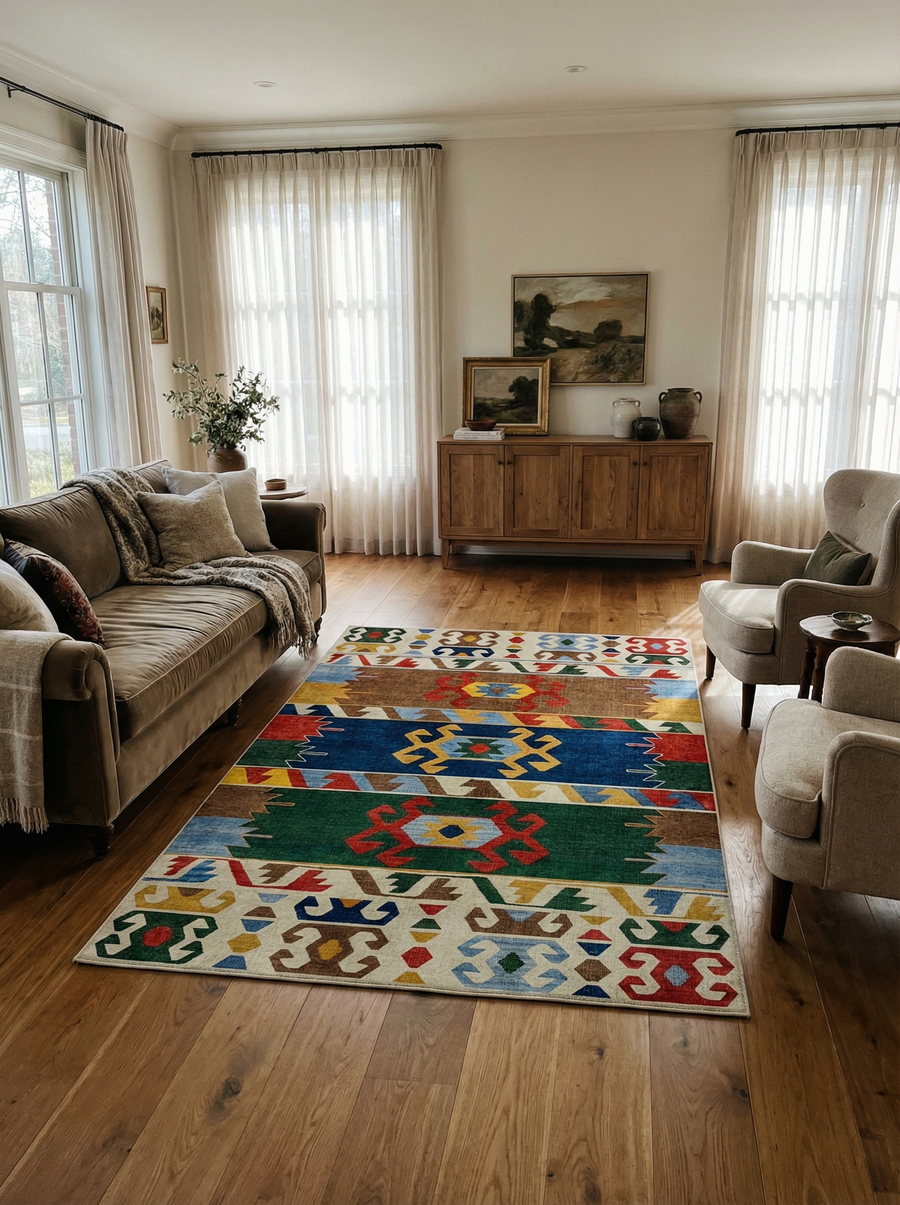 Arte VN015 Etnik Desenli Renkli Dekoratif Şönil Halı