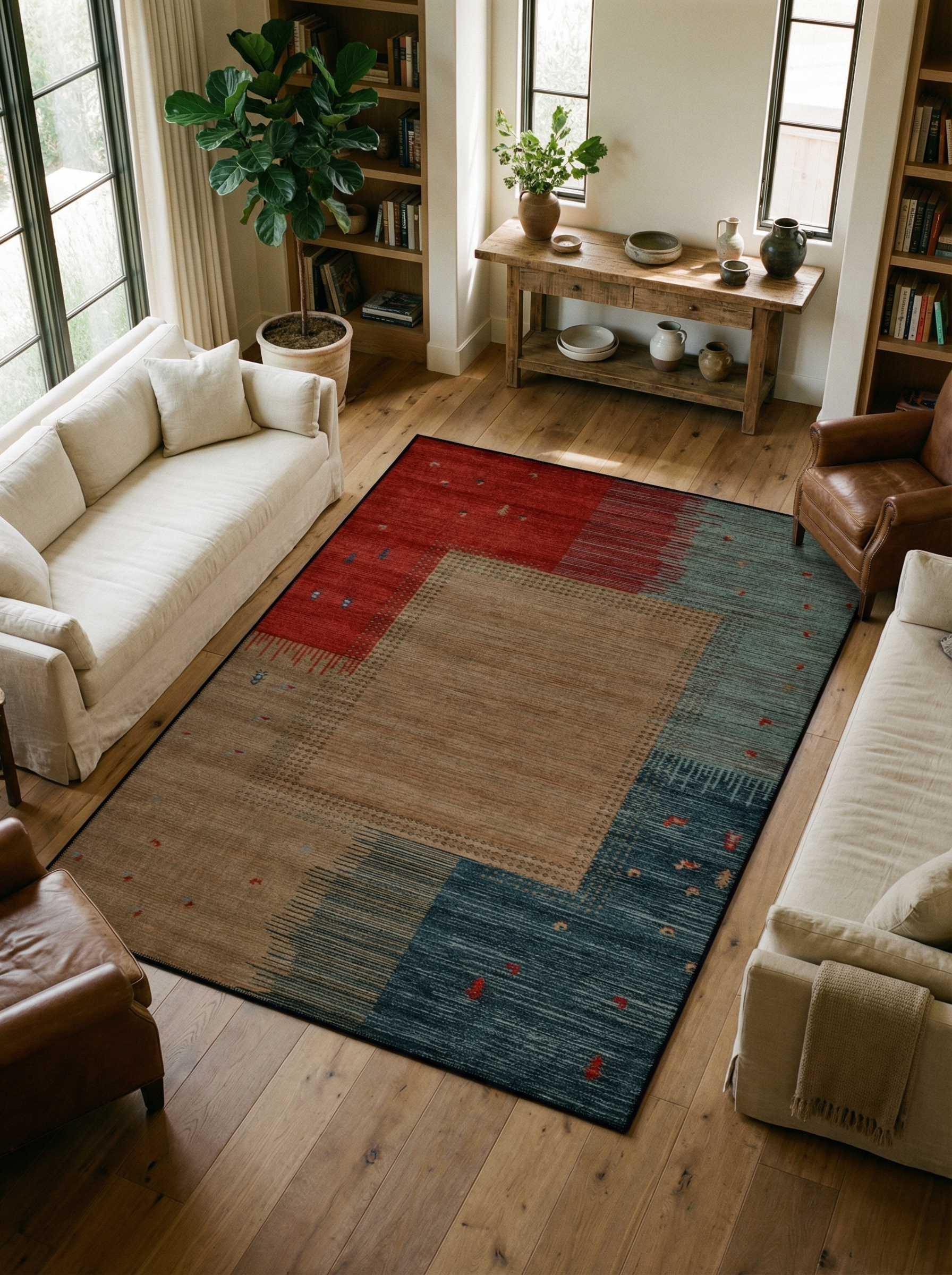 Arte VN017 Modern Desenli Geometrik Figürlü Renkli Dekoratif Şönil Halı