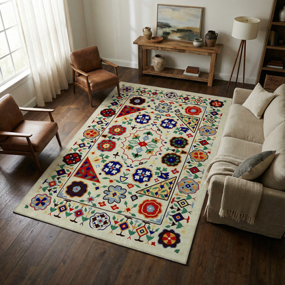 Arte VN021 Vintage Çiçek Figürlü Dekoratif Şönil Halı