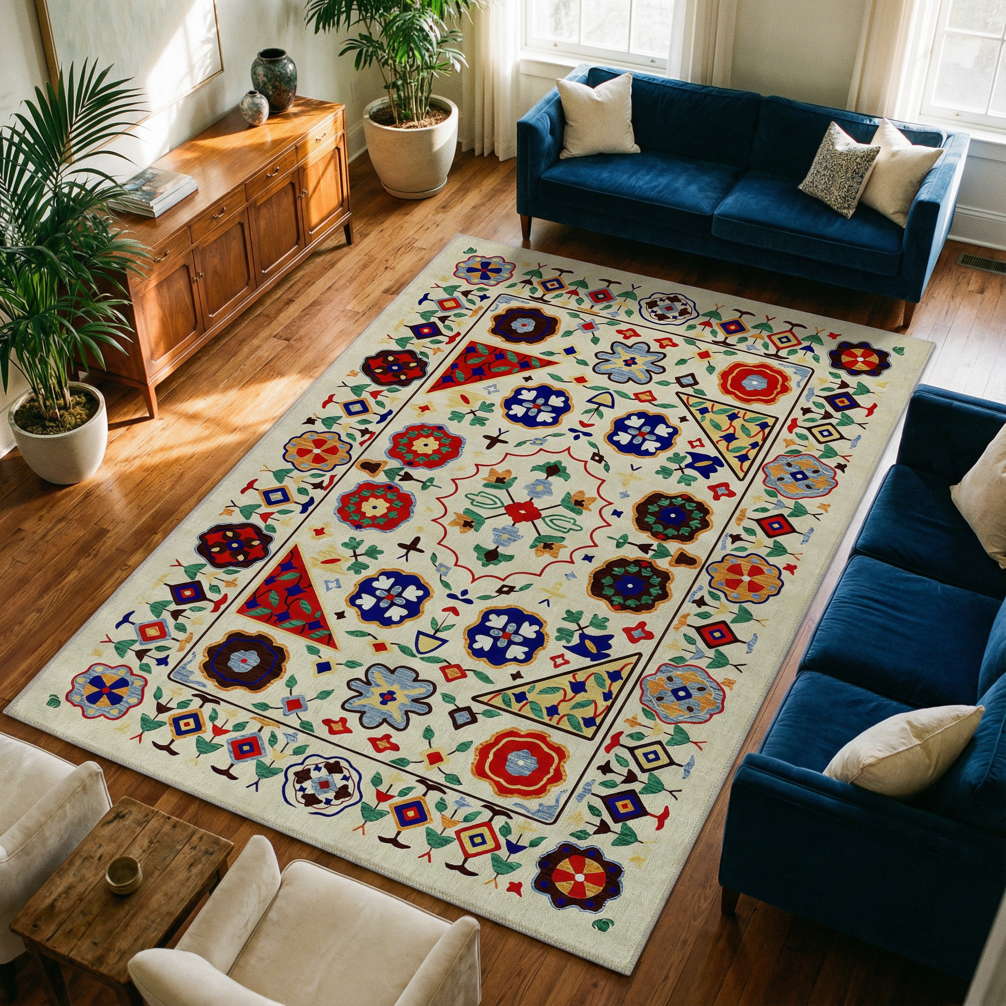 Arte VN021 Vintage Çiçek Figürlü Dekoratif Şönil Halı