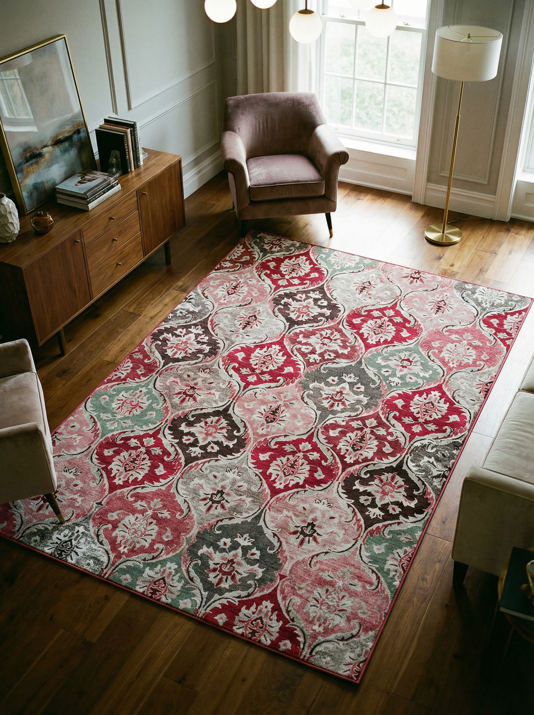 Arte VN023-1 Vintage Çiçek Figürlü Renkli Dekoratif Şönil Halı