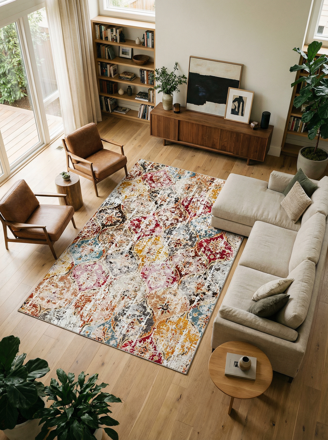 Arte VN023-2 Vintage Çiçek Figürlü Renkli Dekoratif Şönil Halı