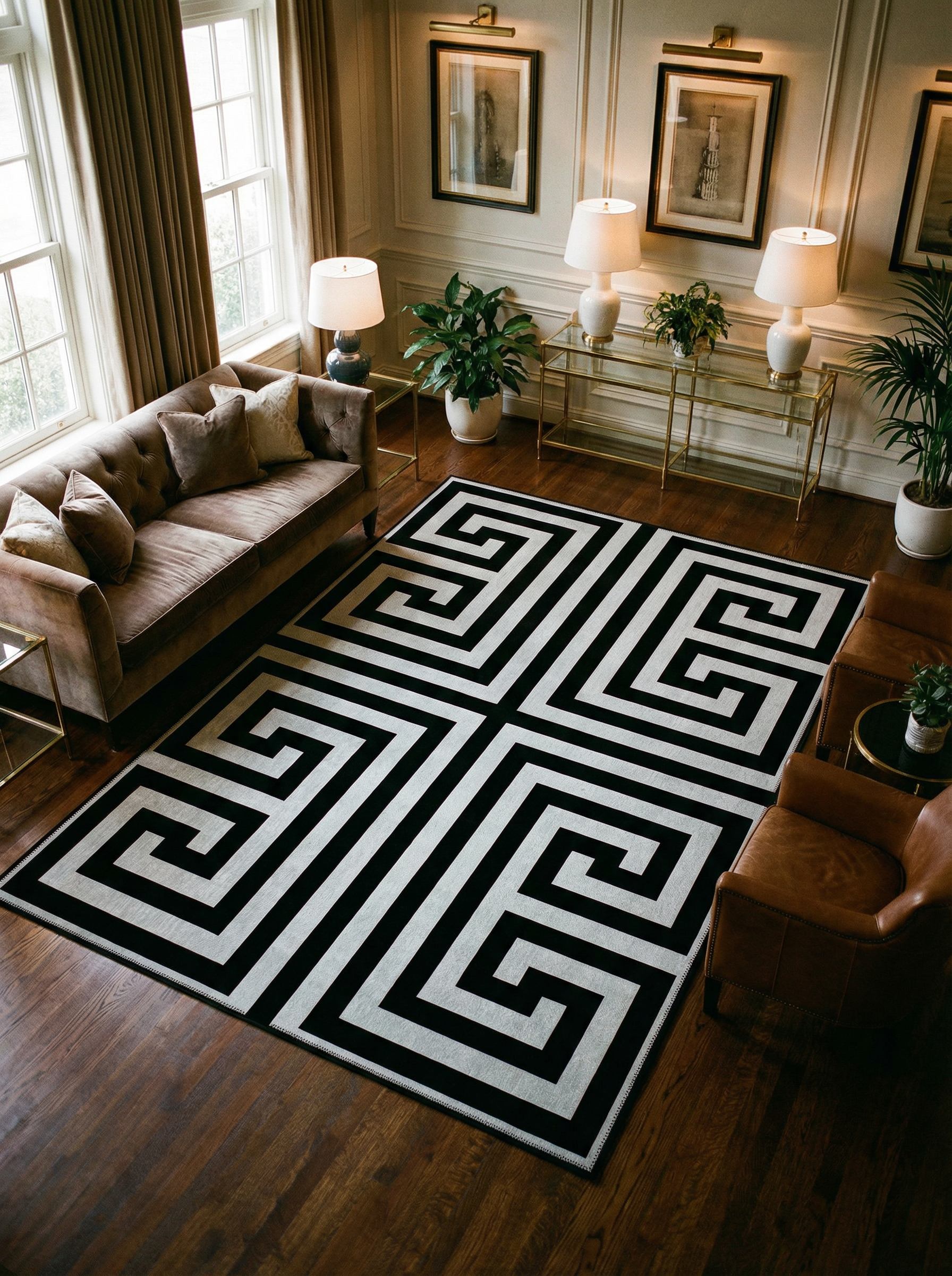 Arte VN024 Modern Geometrik Labirent Desenli Dekoratif Şönil Halı