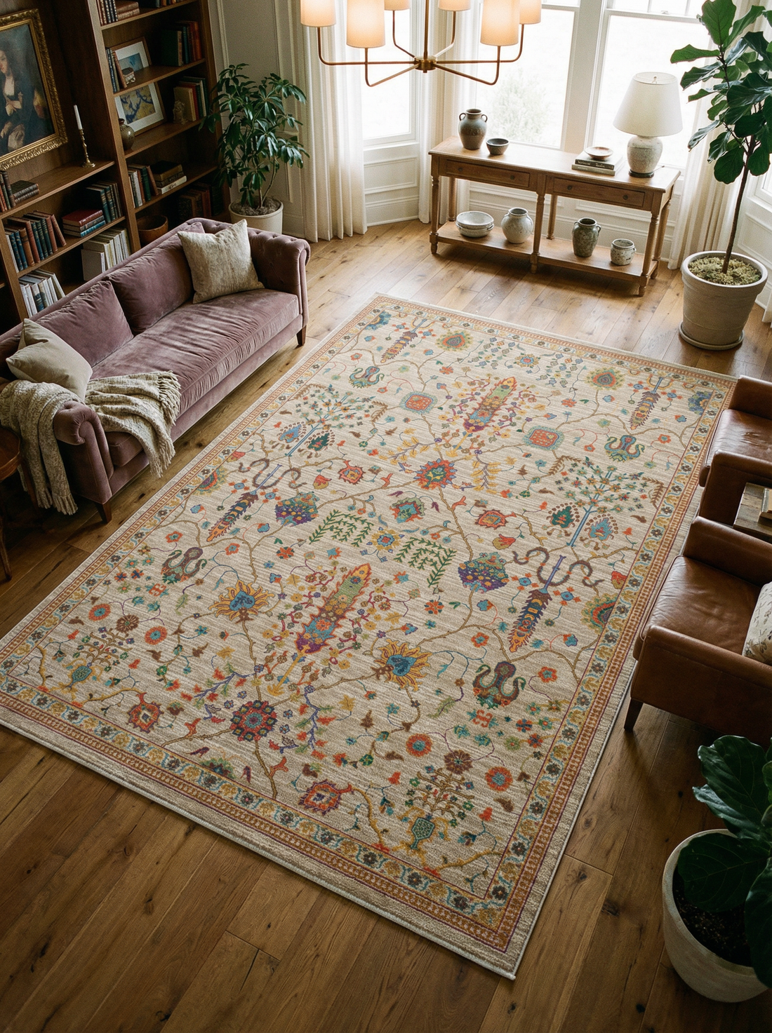 Arte VN029 Vintage Çiçek Figürlü Renkli Dekoratif Şönil Halı