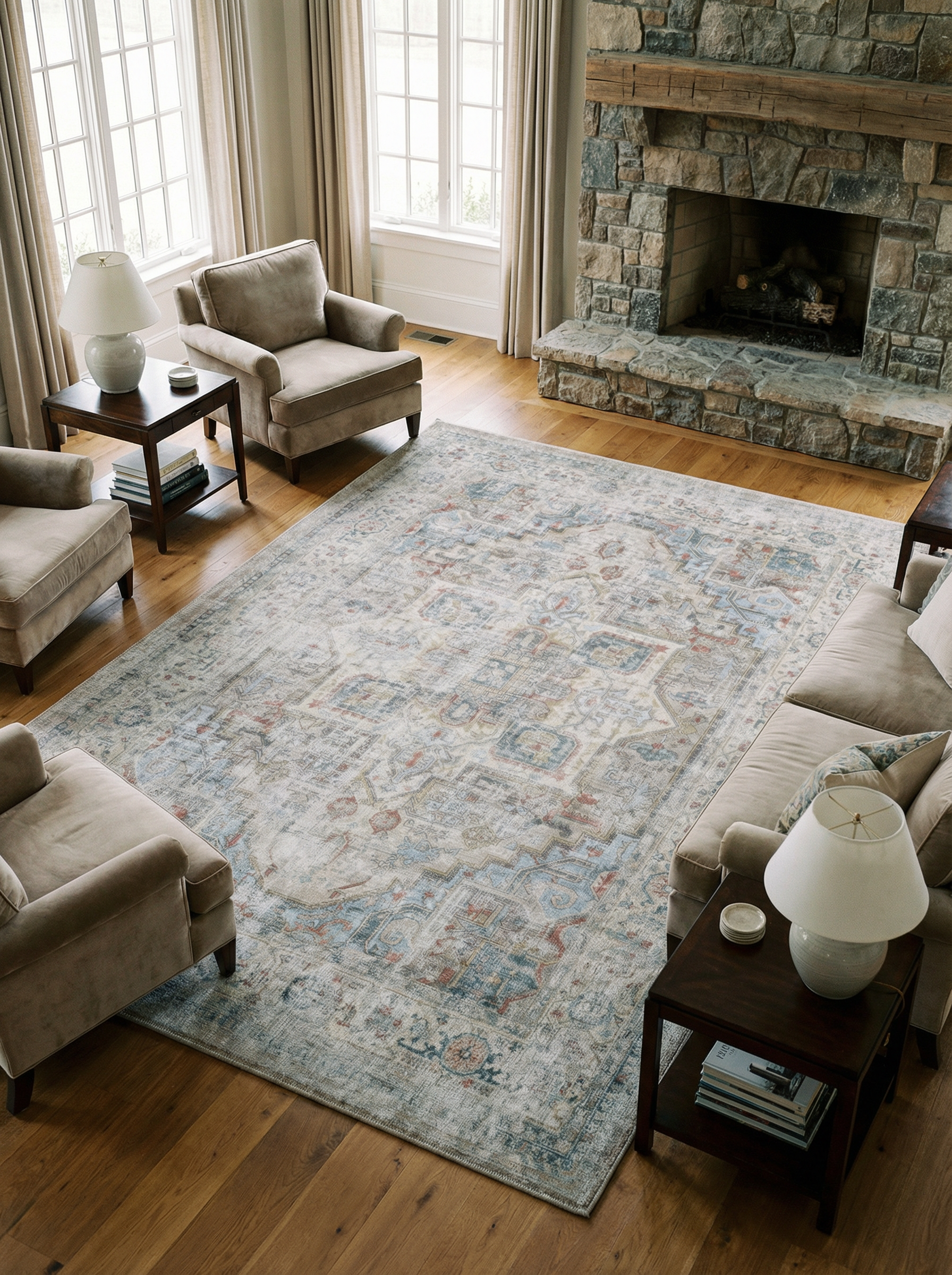 Arte VN033-3 Vintage Klasik Desenli Dekoratif Şönil Halı