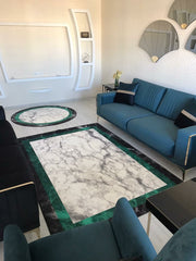 FRAME MERMER YEŞİL - %100 Pamuk Dokuma Taban Makinede Yıkanabilir Kaymaz Halı