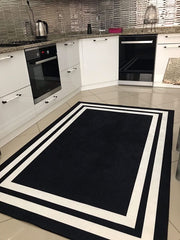 FRAME SİYAH - %100 Pamuk Dokuma Taban Makinede Yıkanabilir Kaymaz Halı