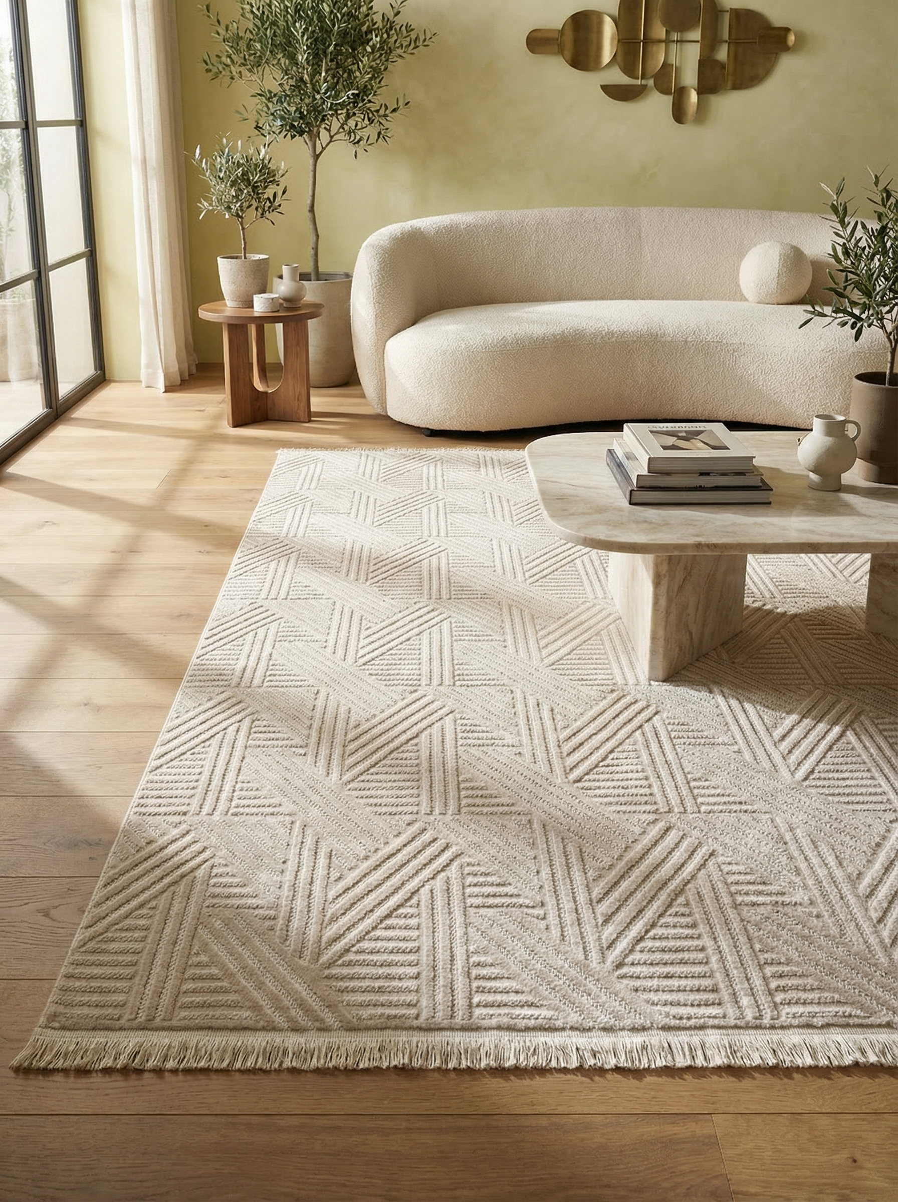 MYRA 476 Bej Geometrik Desenli Modern Salon Mutfak Koridor Balkon Halısı