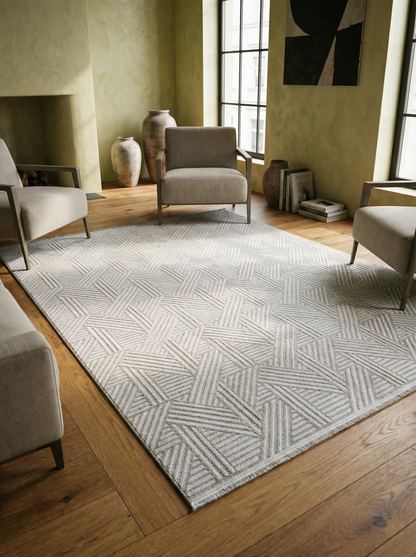 MYRA 476 Gri  Geometrik Desenli Modern Salon Mutfak Koridor Balkon Halısı