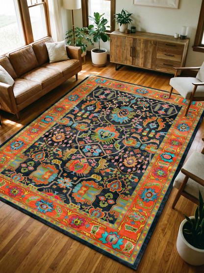 Arte VN042 Vintage Çiçek Figürlü Dekoratif Şönil Halı