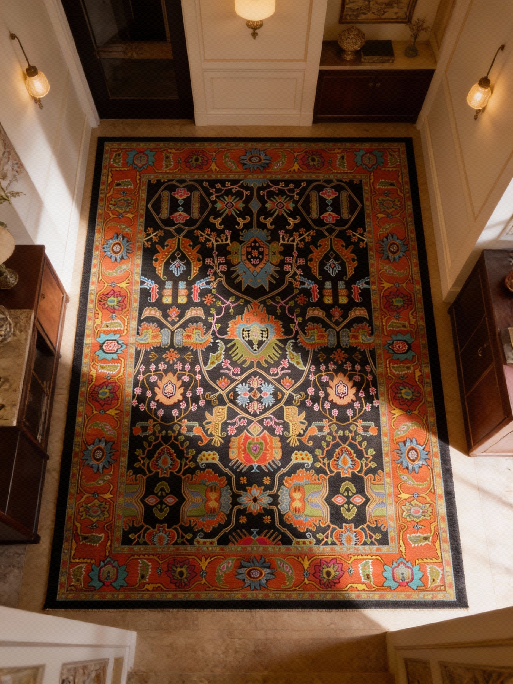 Arte VN042 Vintage Çiçek Figürlü Dekoratif Şönil Halı