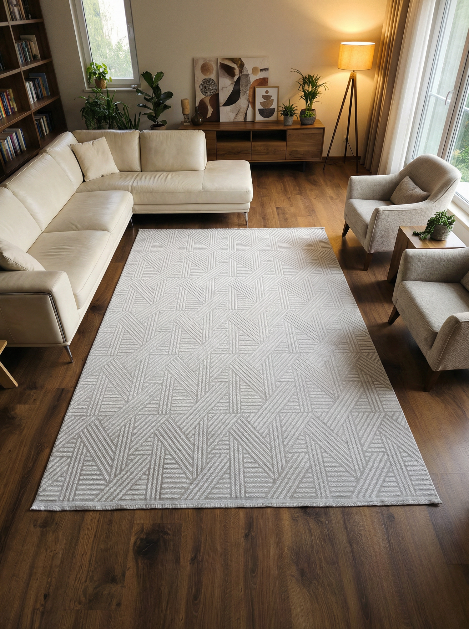 MYRA 476 Gri  Geometrik Desenli Modern Salon Mutfak Koridor Balkon Halısı