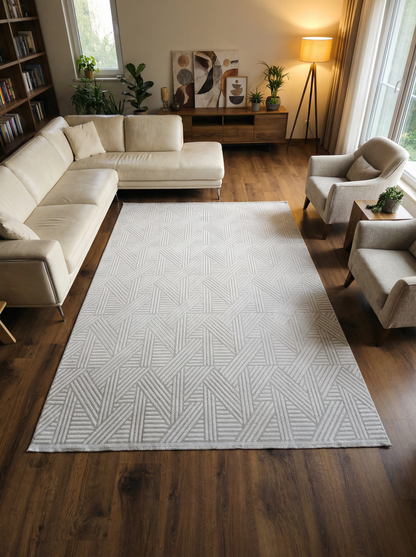 MYRA 476 Gri  Geometrik Desenli Modern Salon Mutfak Koridor Balkon Halısı