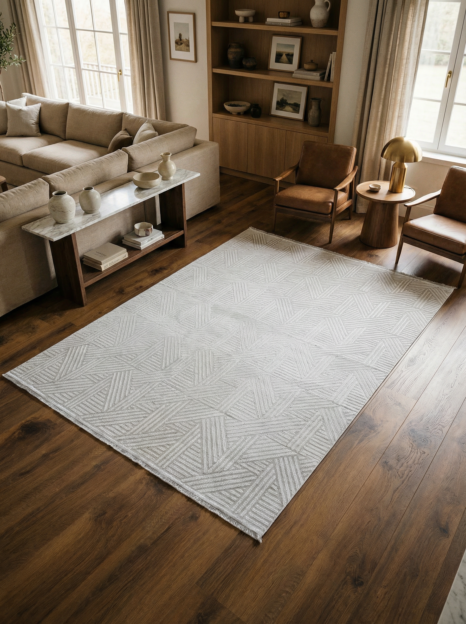 MYRA 476 Gri  Geometrik Desenli Modern Salon Mutfak Koridor Balkon Halısı