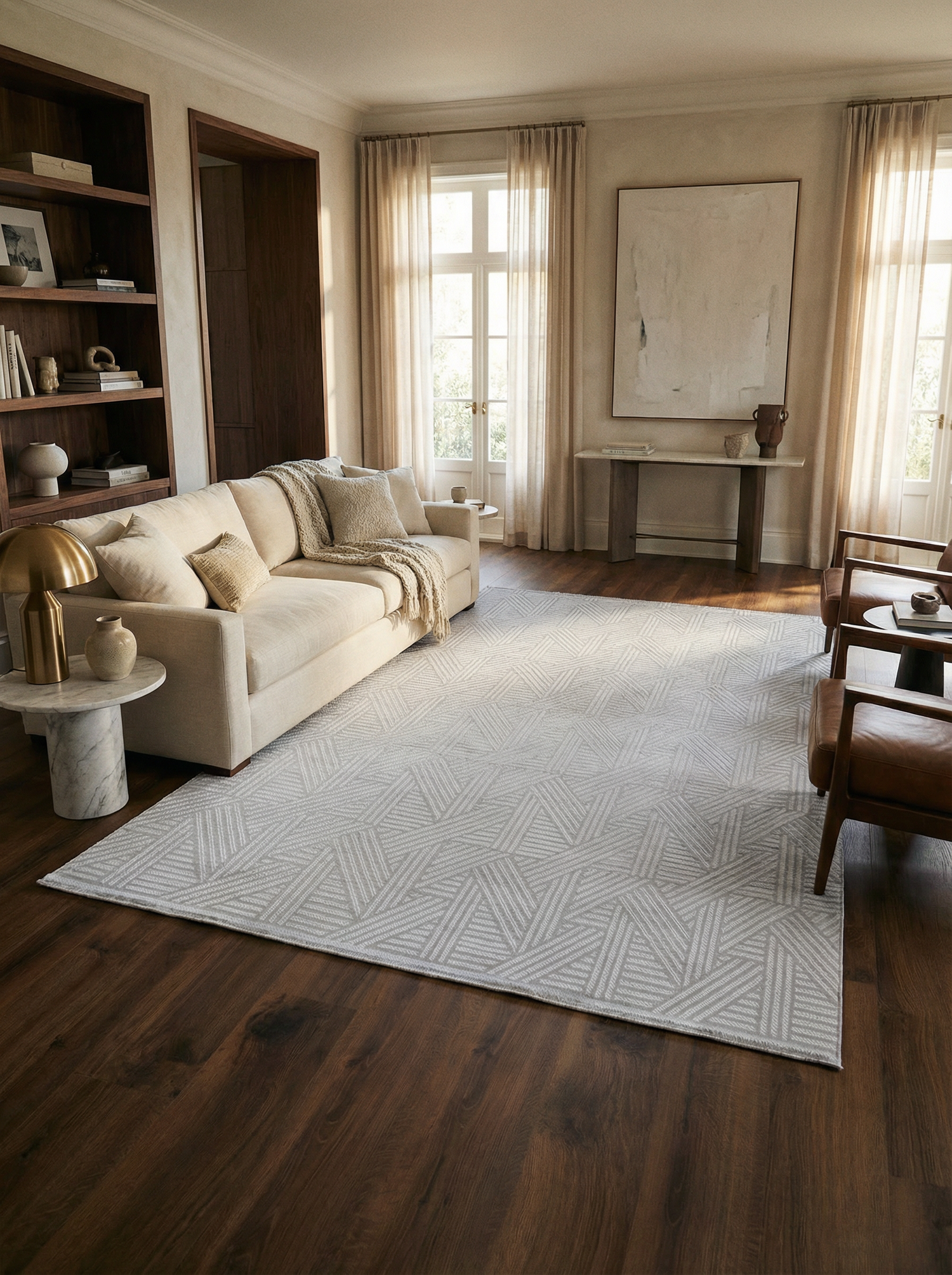 MYRA 476 Gri  Geometrik Desenli Modern Salon Mutfak Koridor Balkon Halısı