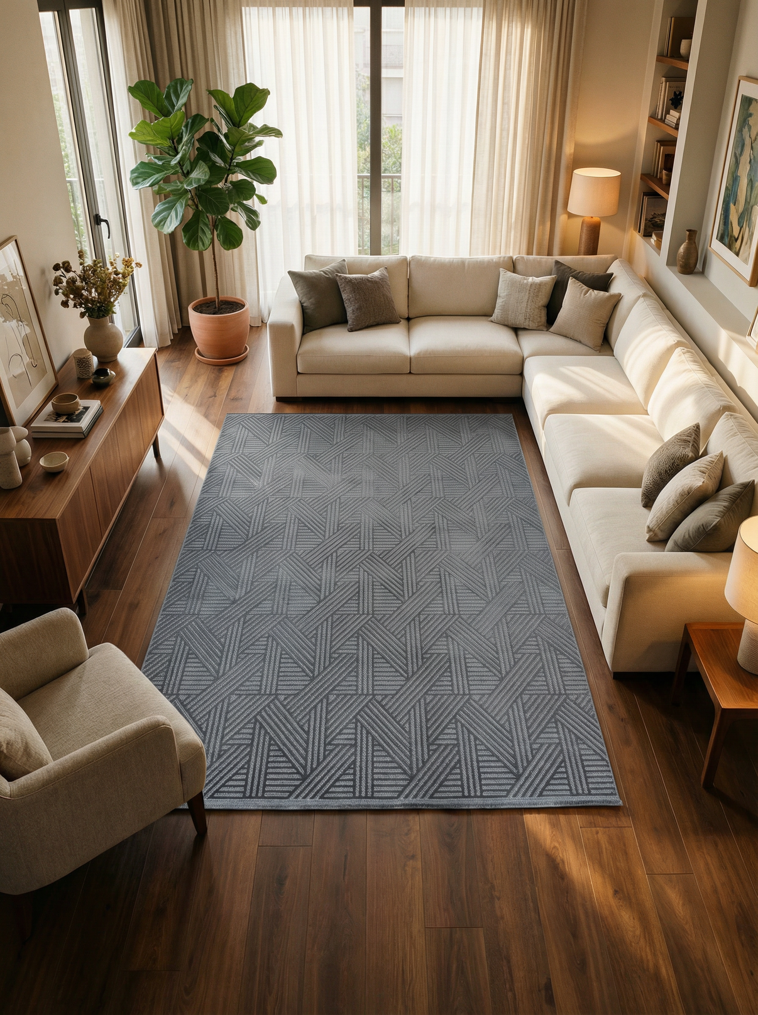 MYRA 476 Antrasit Geometrik Desenli Modern Salon Mutfak Koridor Balkon Halısı