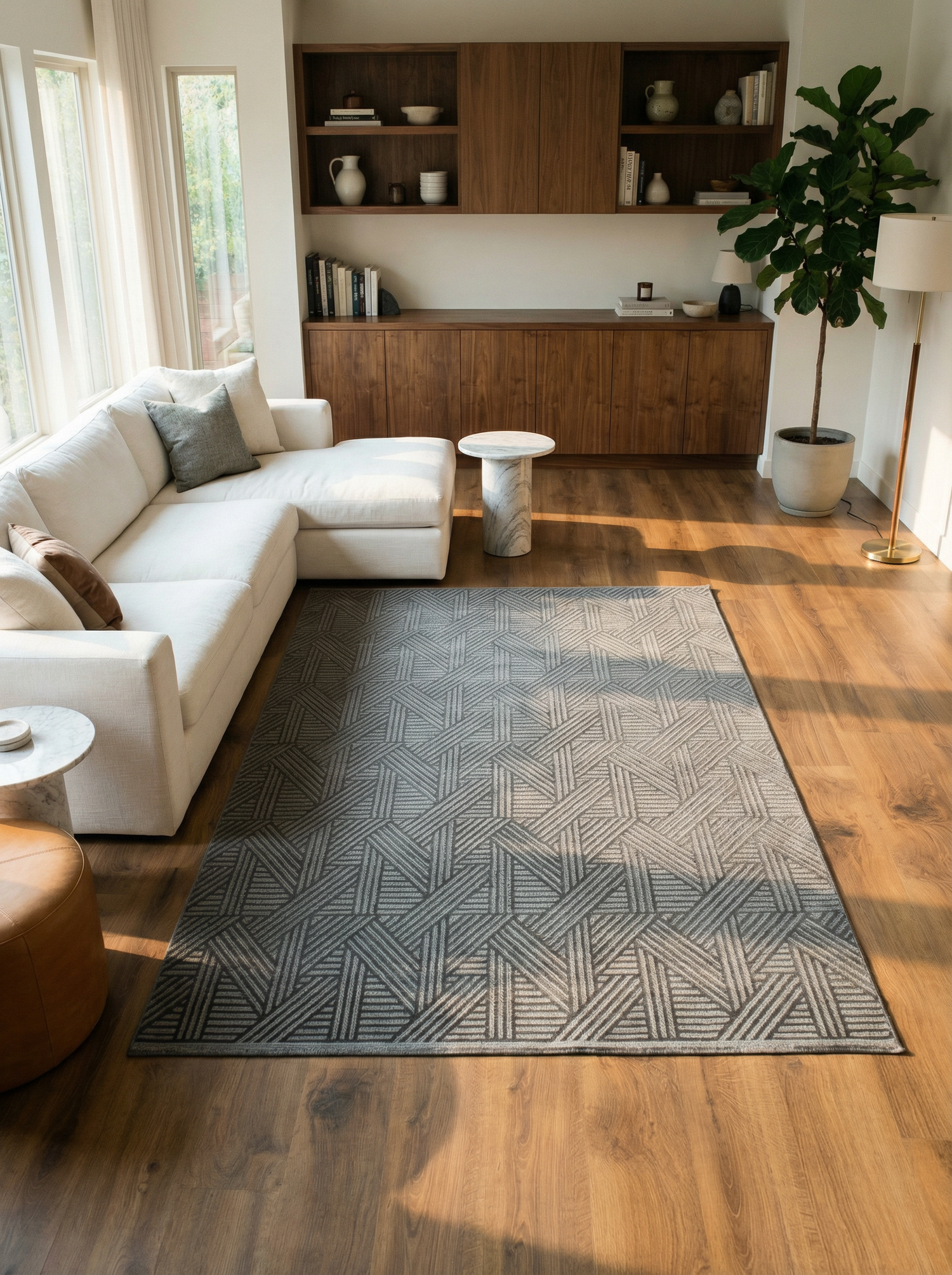 MYRA 476 Antrasit Geometrik Desenli Modern Salon Mutfak Koridor Balkon Halısı