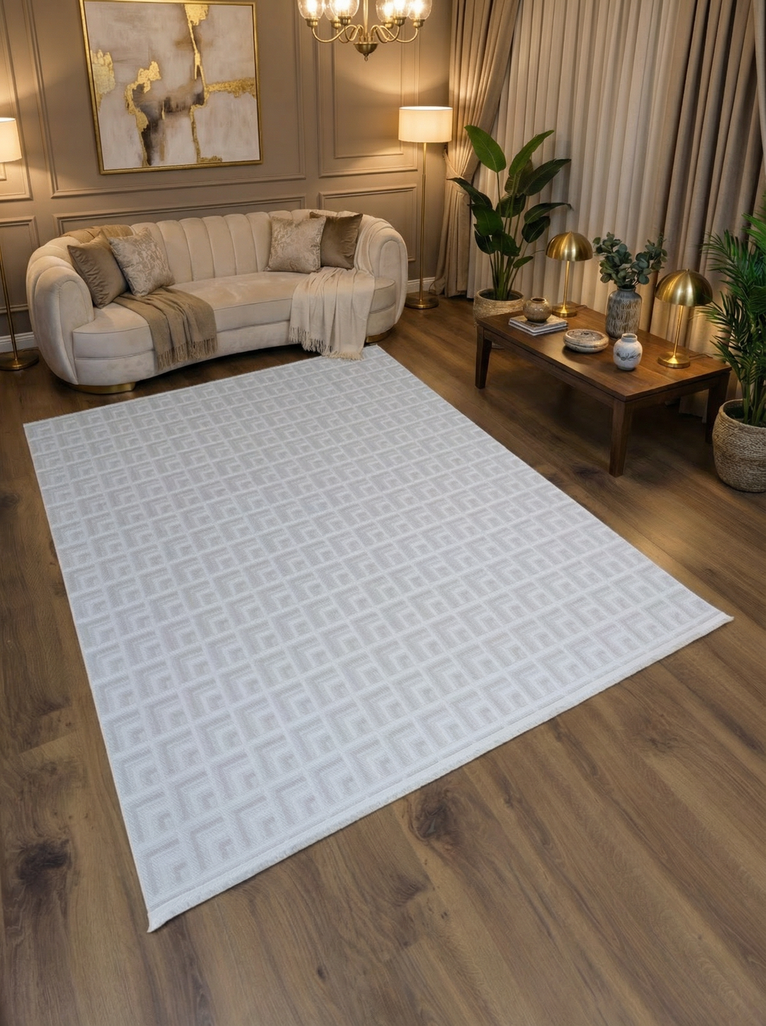 MYRA PERA 1503 Bej Geometrik Desenli Modern Salon Mutfak Koridor Balkon Halısı