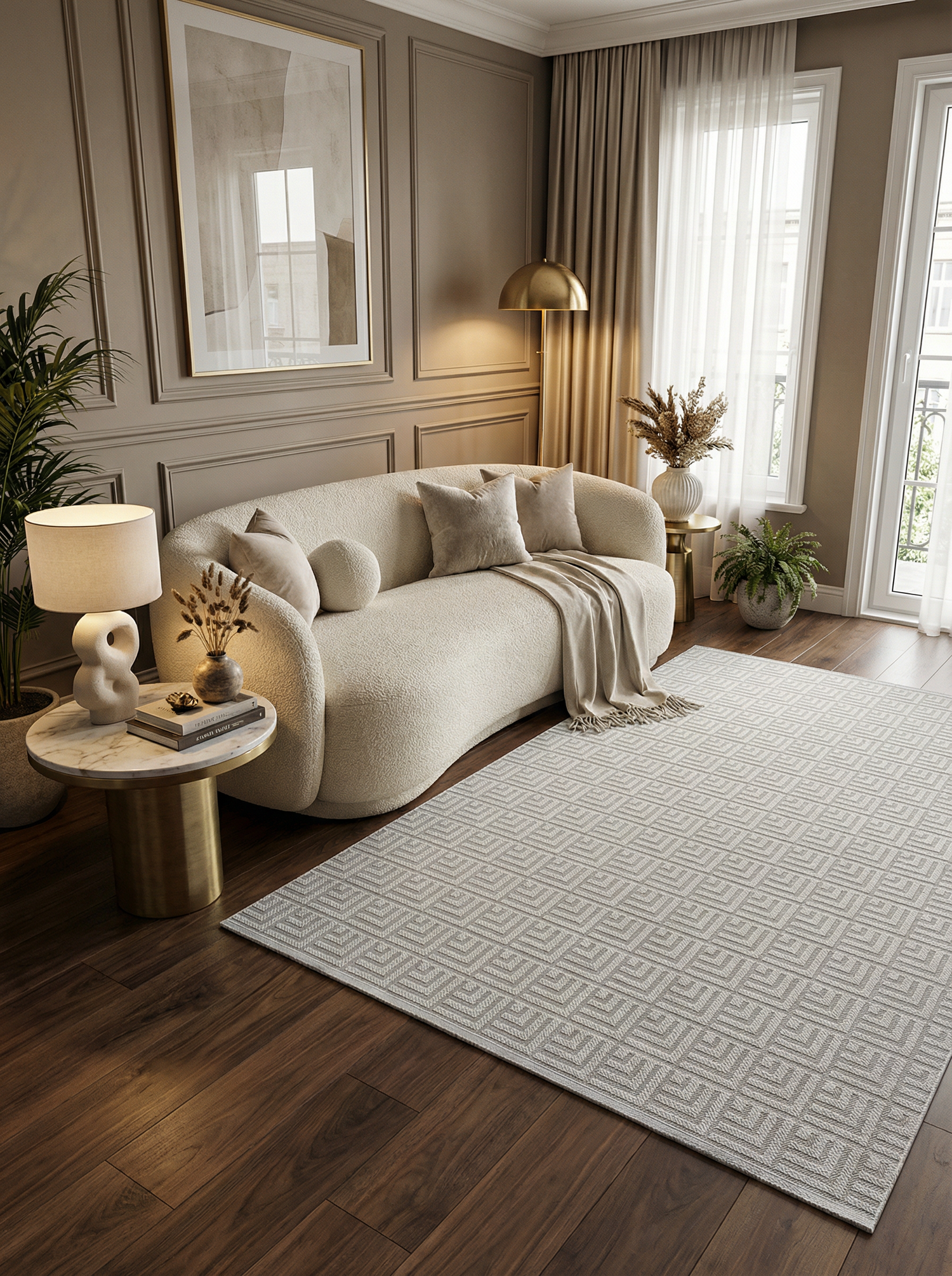 MYRA PERA 1503 Gri Geometrik Desenli Modern Salon Mutfak Koridor Balkon Halısı