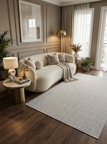 MYRA PERA 1503 Gri Geometrik Desenli Modern Salon Mutfak Koridor Balkon Halısı