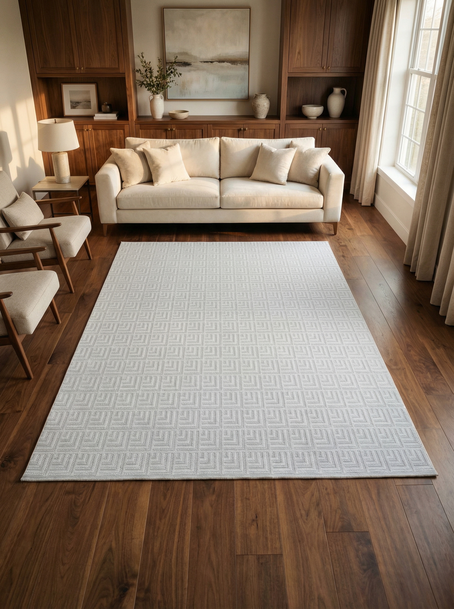 MYRA PERA 1503 Krem Geometrik Desenli Modern Salon Mutfak Koridor Balkon Halısı