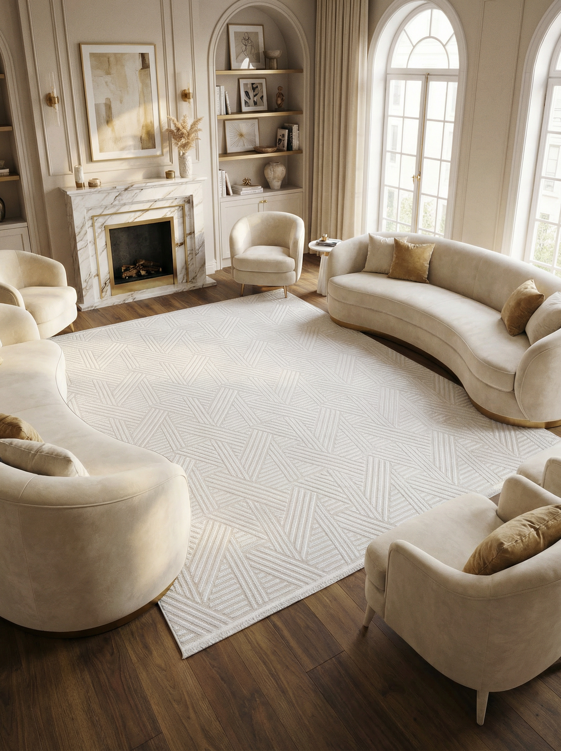 MYRA 476 Krem Geometrik Desenli Modern Salon Mutfak Koridor Balkon Halısı