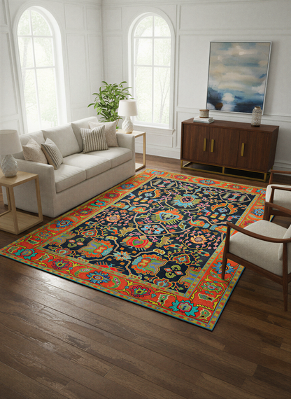 Arte VN042 Vintage Çiçek Figürlü Dekoratif Şönil Halı