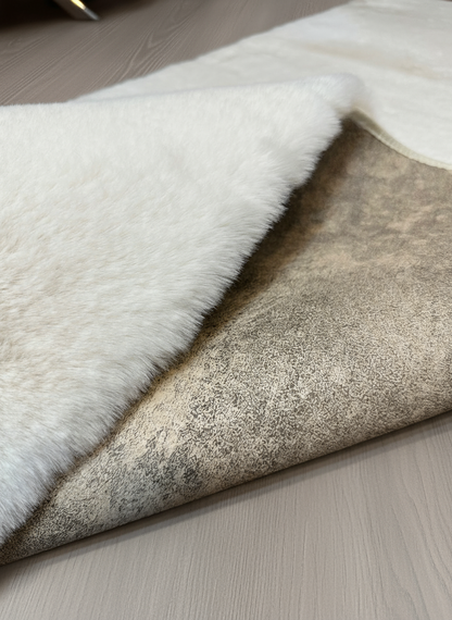 TAVŞAN KREM -  Kaymaz Deri Taban Tavşan Shaggy Yatak Odası Oturma Odası Çocuk Odası Halısı
