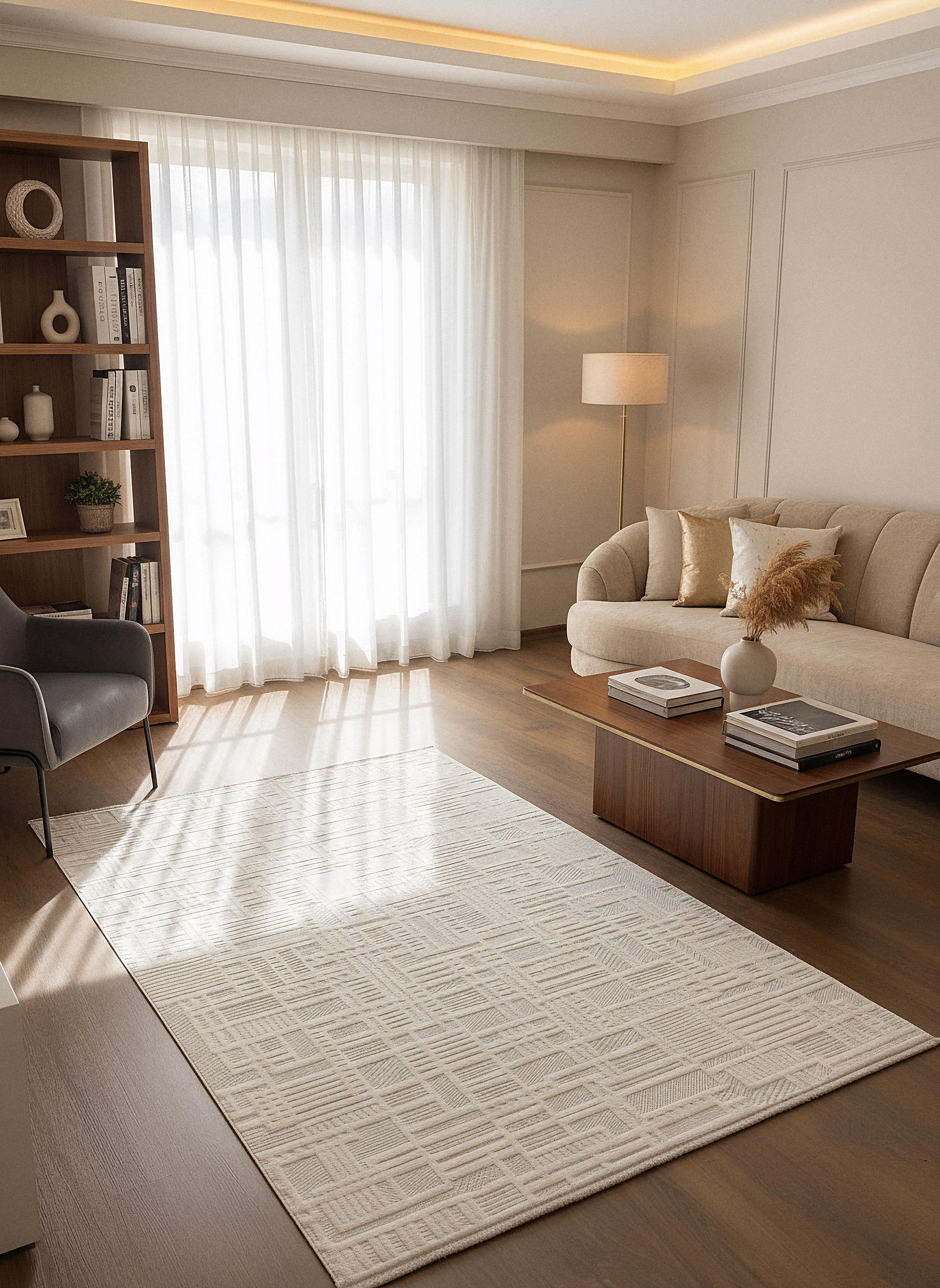 MYRA KREM Geometrik Desenli Modern Salon Mutfak Koridor Balkon Halısı