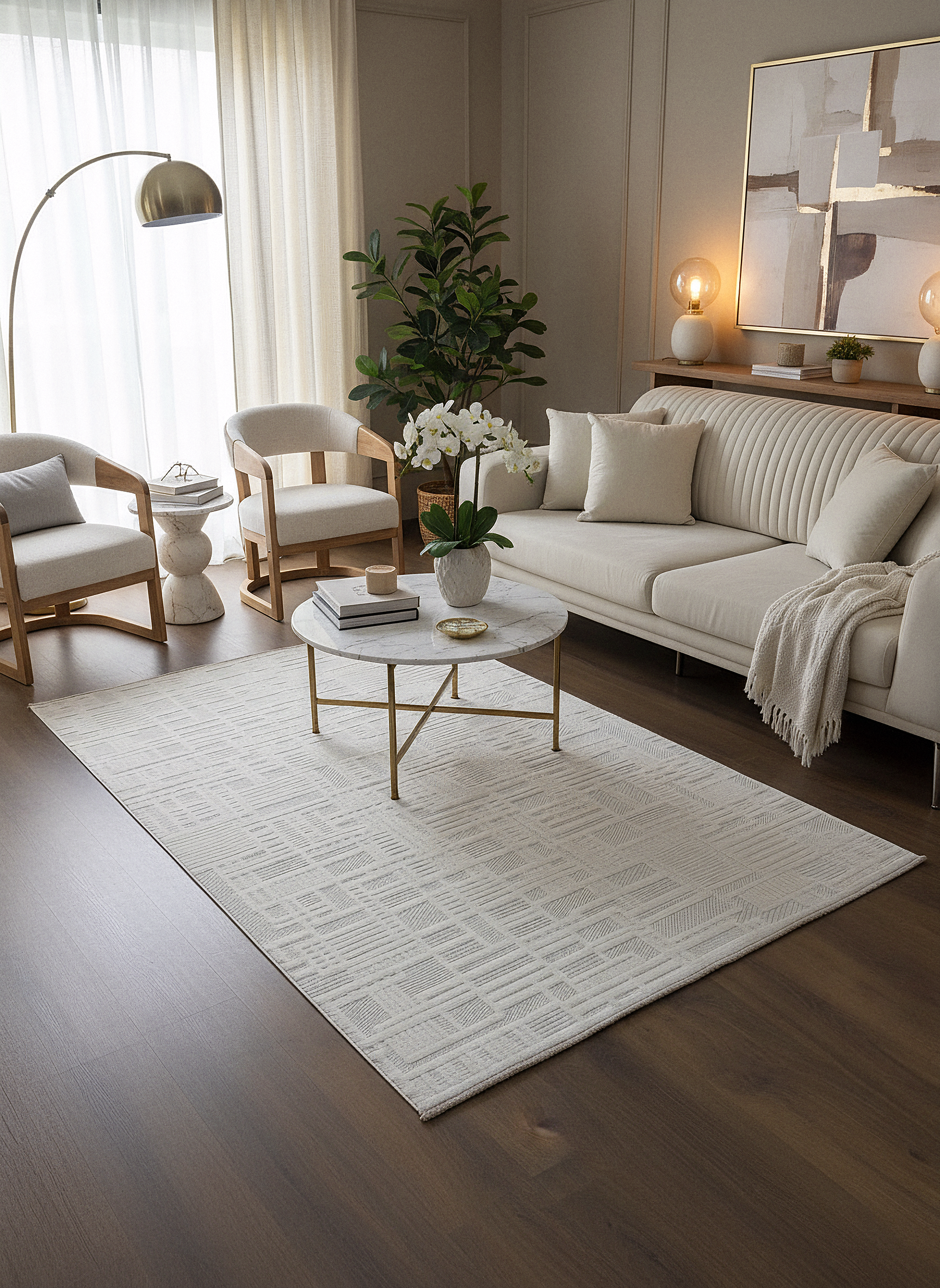 MYRA KREM Geometrik Desenli Modern Salon Mutfak Koridor Balkon Halısı