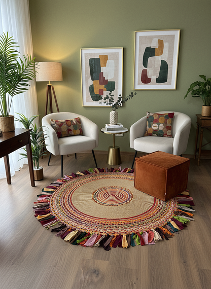 JÜT-RV412 Elde Dokuma Doğal Jüt Hasır Halı