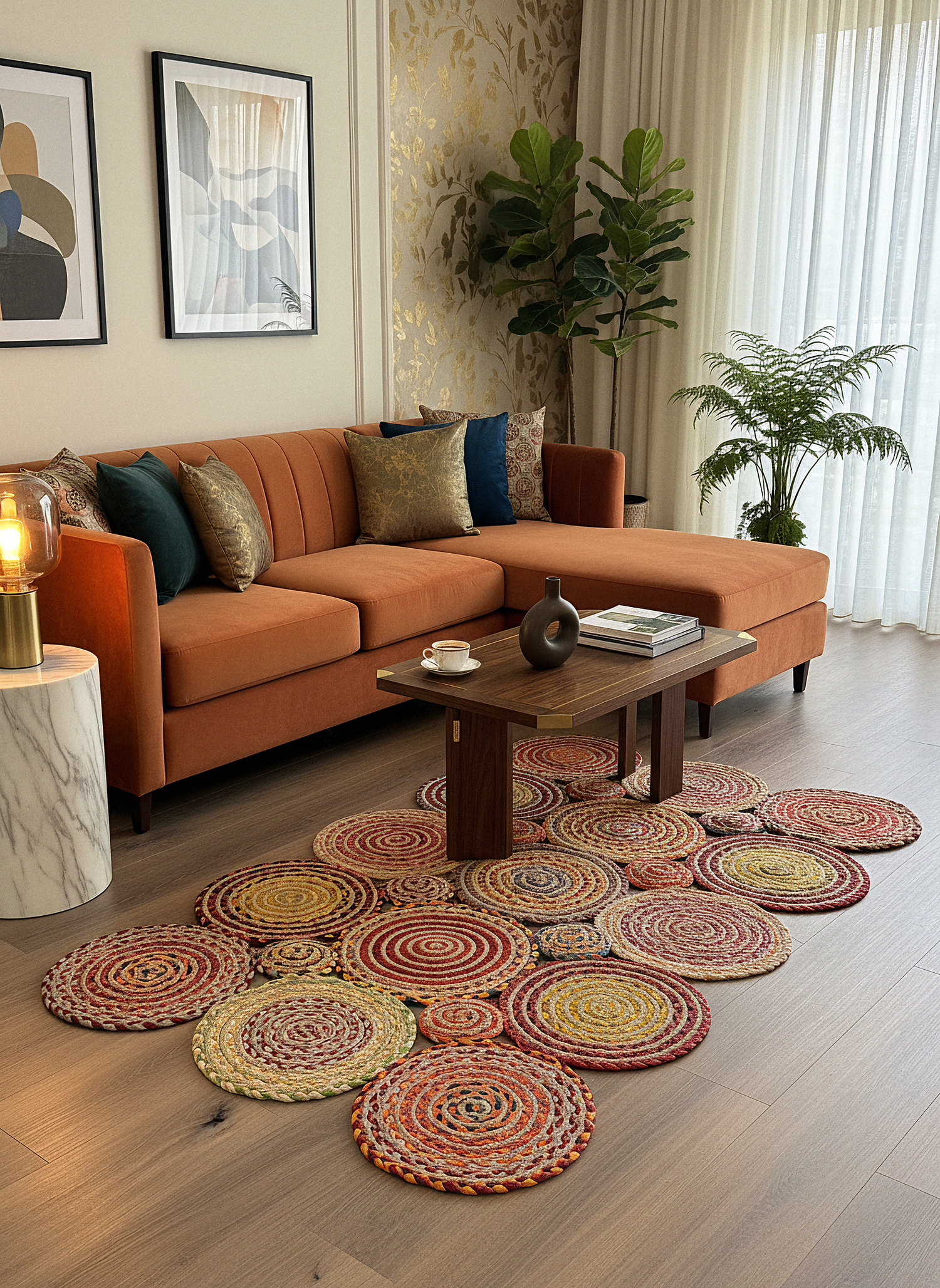 JÜT-KV413 Elde Dokuma Doğal Jüt Hasır Halı