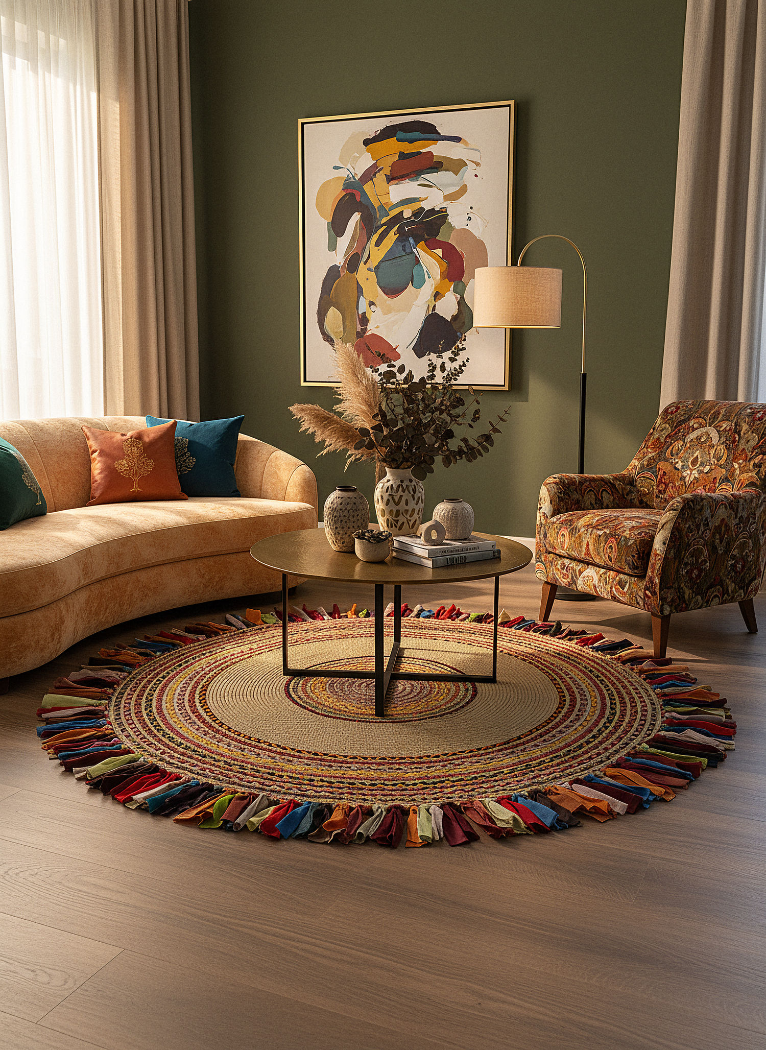 JÜT-1001 Elde Dokuma Doğal Jüt Hasır Halı